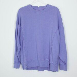 Aerie Womens The Chill Crew Fleece Sweatshirt Size XS Purple Oversized Lounge